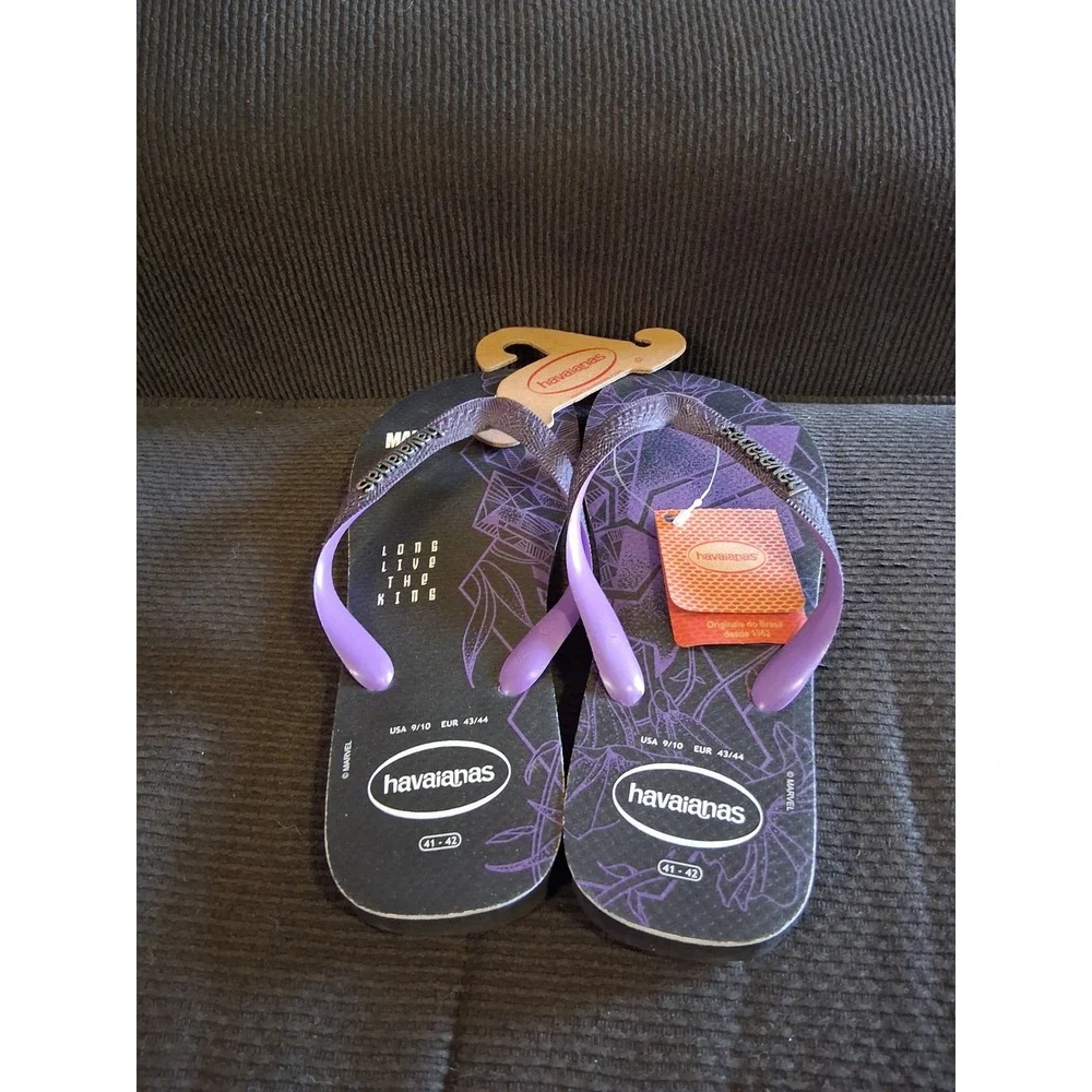 Havaianas Marvel Black Panther Flip Flops Mens 9/10 Purple Black Long‎ Live King